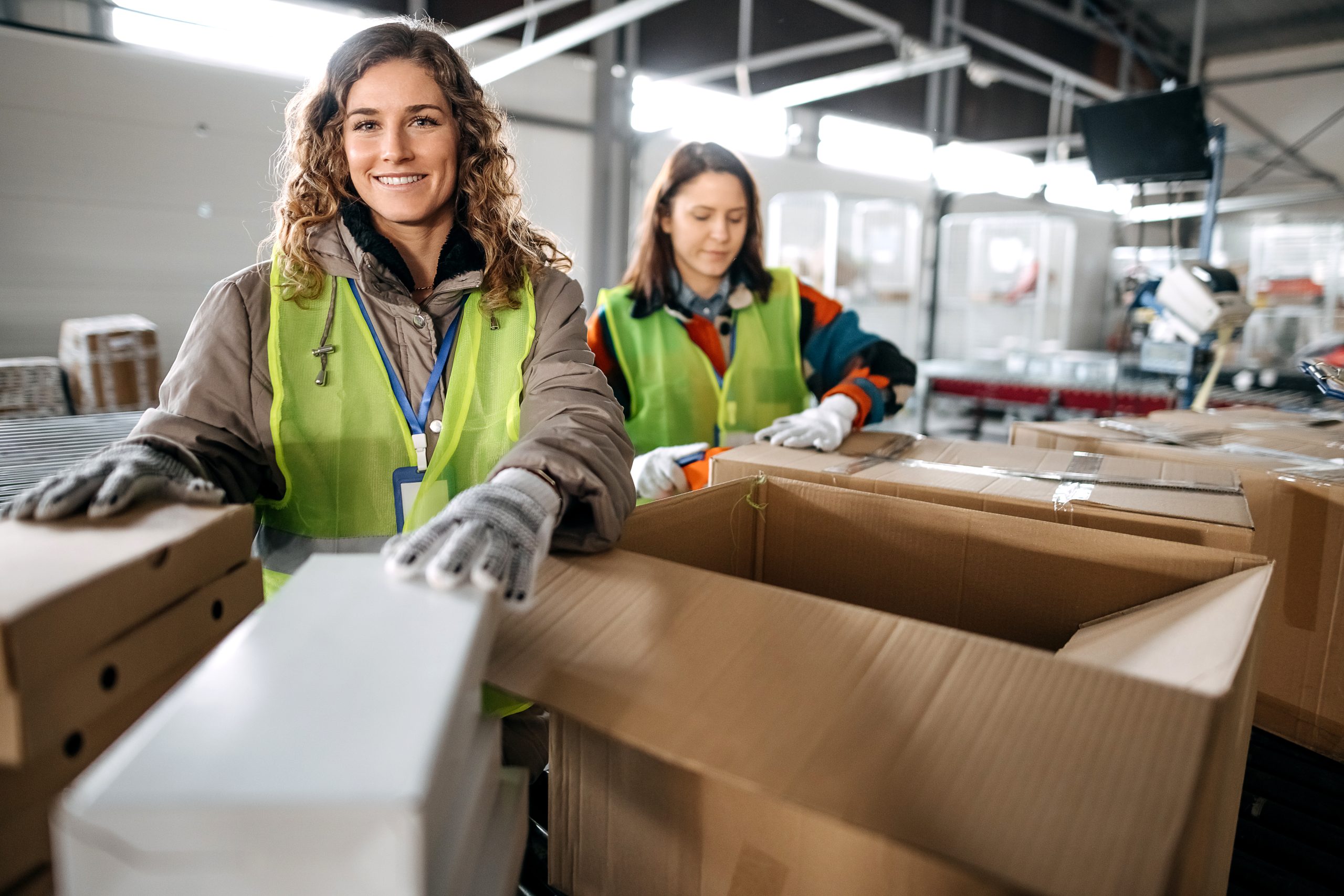 Women working in distribution warehouse