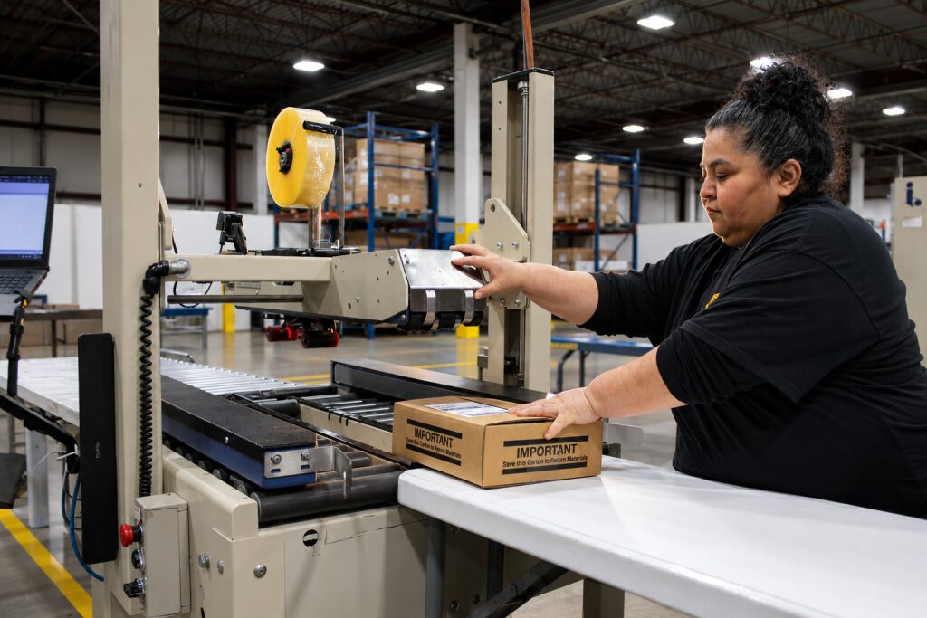 package through machine on line
